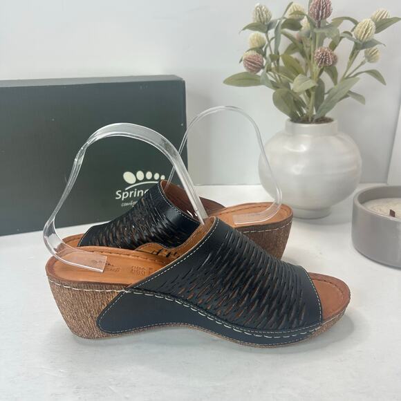 Spring Step Fusawedge Leather Slide Laser Cut Sandals Black Women's 9/EU40 NWB - Picture 5 of 11